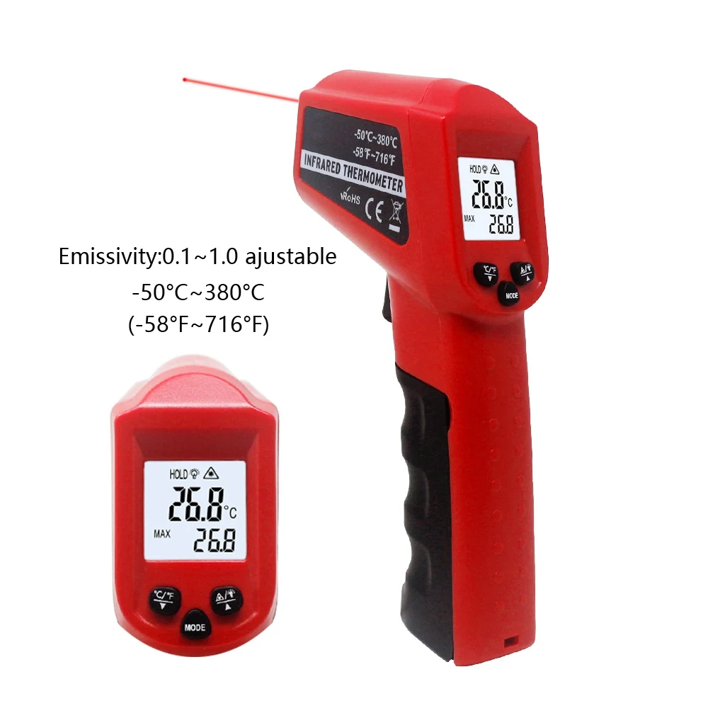 Цифровой инфракрасный термометр Бесконтактный инфракрасный термометр пирометр ИК лазерный измеритель температуры пистолет-380C~ 550C - Цвет: 50-380C