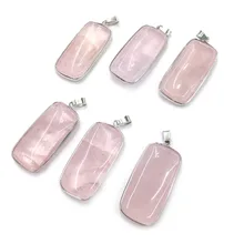 LE SKY натуральный розовый кварц камень кулон DIY Ювелирные изделия Кулон Серебряный прямоугольный металлический 20 мм X 40 мм