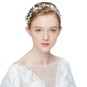 

SLBRIDAL Handmade Alloy Crystals Rhinestones Pearls Flower Wedding Headband Hairband Bridal Hair Accessories Bridesmaids Women