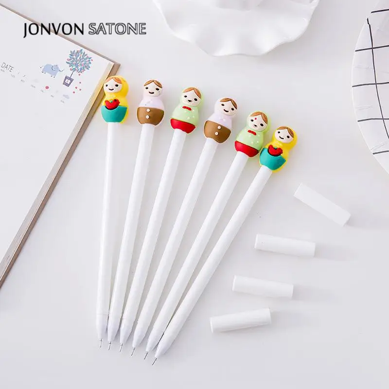 

Jonvon Satone 3pcs Creative Cartoon Cute Doll Pen Written Pen Stationery Black gel pens school supplies cute stationery office