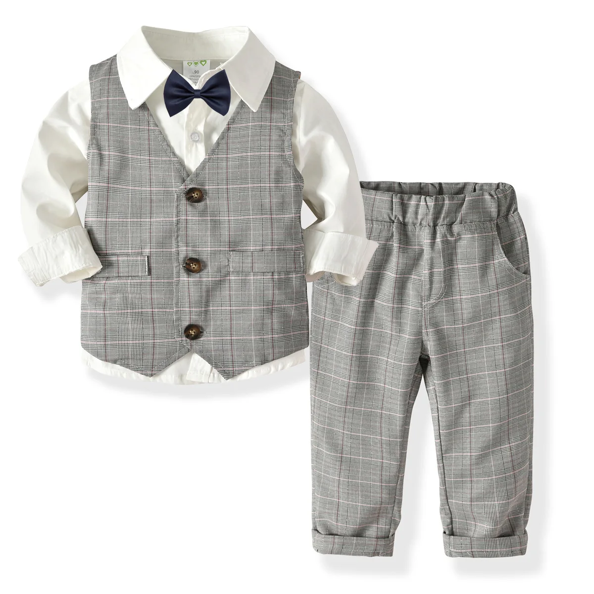 

AMISSA 2019 4pcs Boys Clothes Set Fashion Kids Boy Gentleman Suit shirt+bow tie+Vest+Long Pants Set Outfit