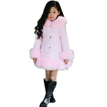 Зимнее хлопковое пальто с искусственным мехом для девочек теплая куртка зимняя верхняя одежда для подростков детская одежда пальто с искусственным мехом и капюшоном F194