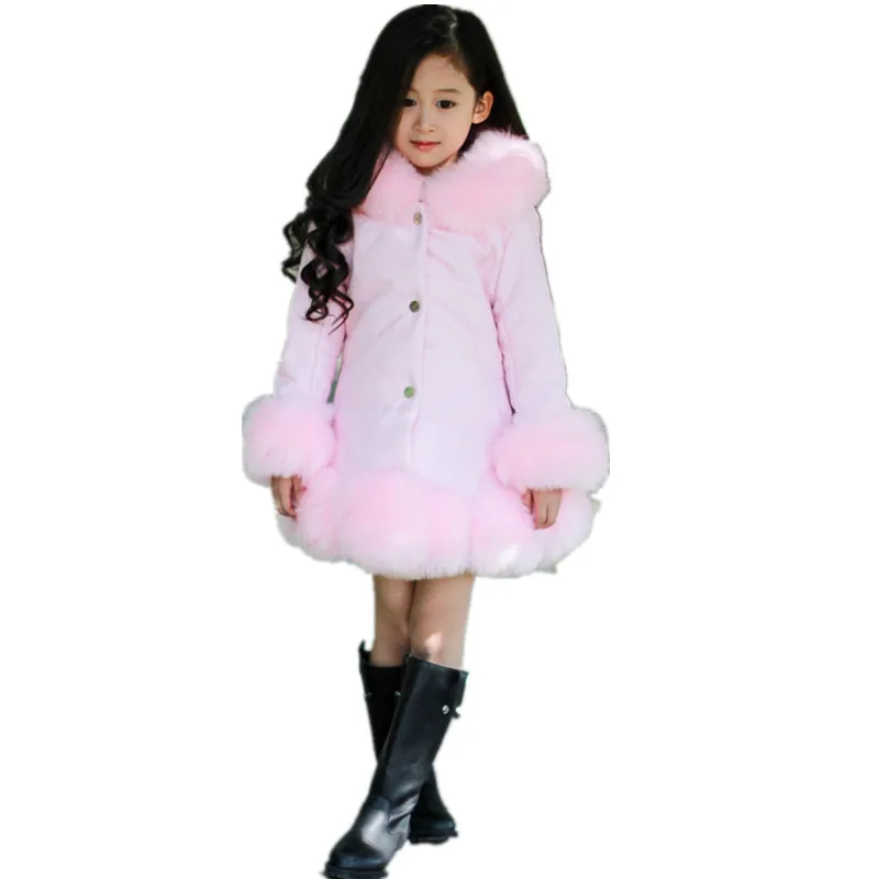 

2019 Winter Girls Faux Fur Cotton Coat Warm Jacket Teenage Snowsuit Outerwear Children Clothes Hooded Fake Fur Overcoats F194