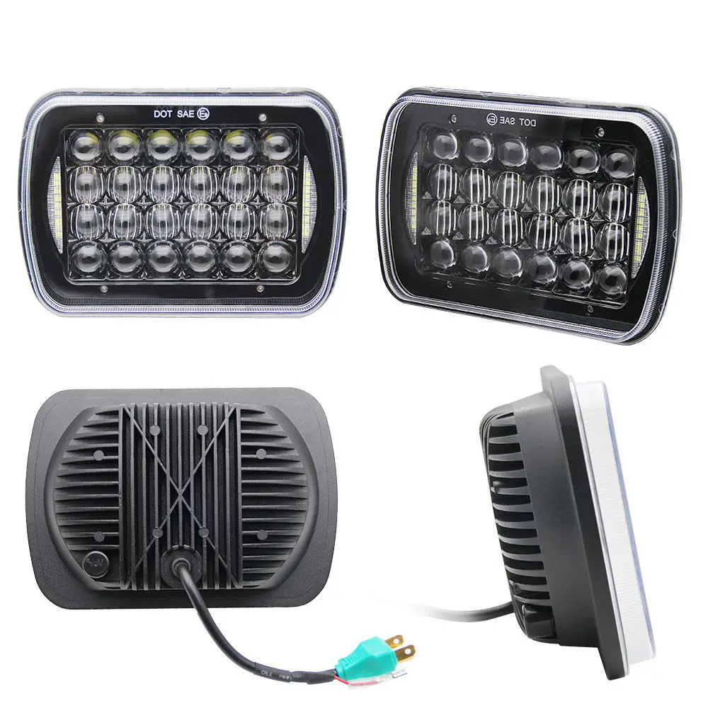 LED Headlights Hi-Lo Beam Halo DRL Jeep Cherokee XJ YJ GMC DF