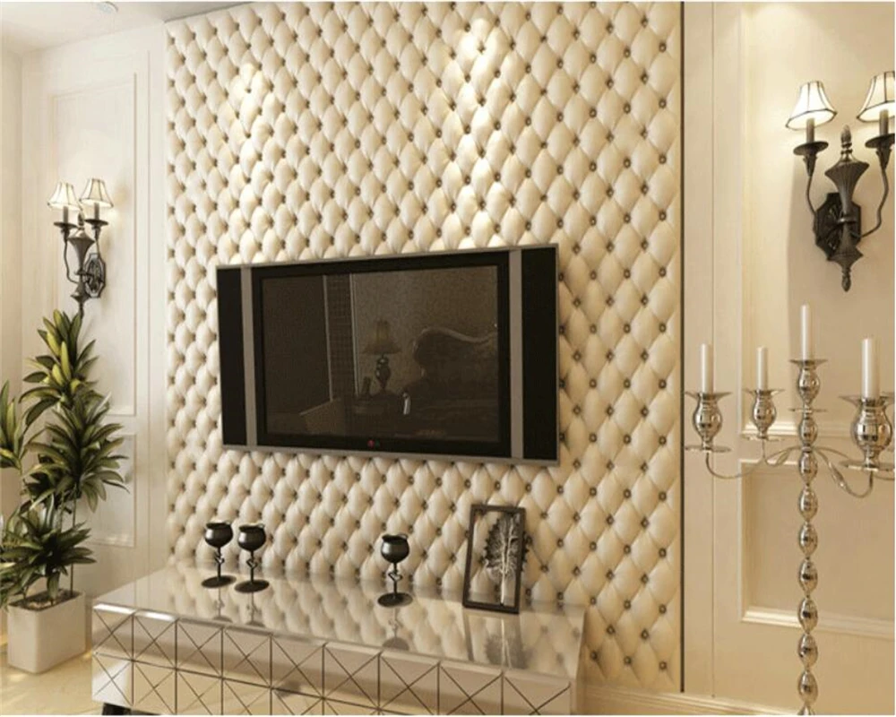 Beibehang European style imitation leather wallpapers 3D soft bag wallpaper bedside living room TV wall 3d wallpapers roll photo