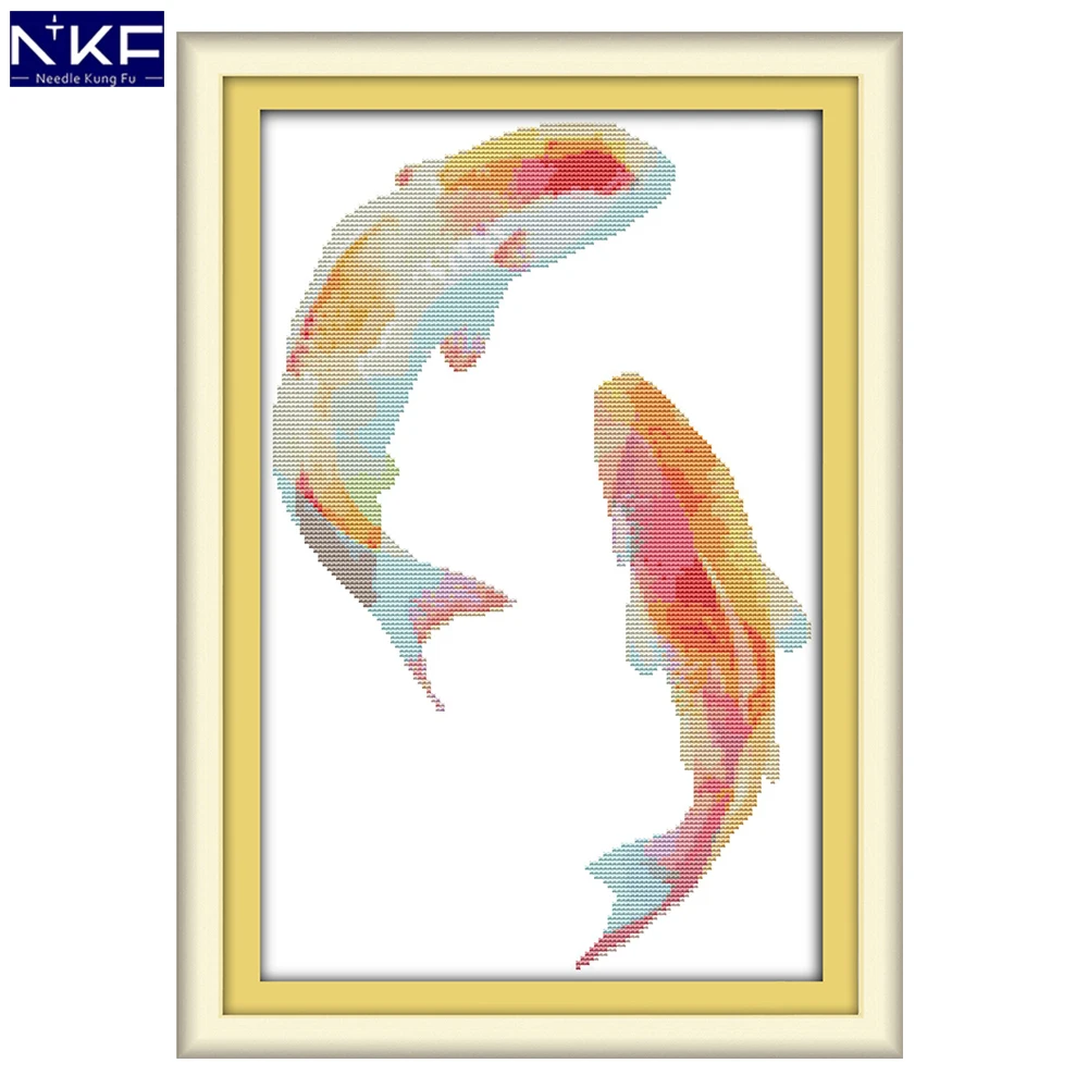 NKF Watercolor Fish Pattern Handmade Craft Needlework Cross Stitch Set Embroidery Kit Printed Stitching Home Decor | Дом и сад