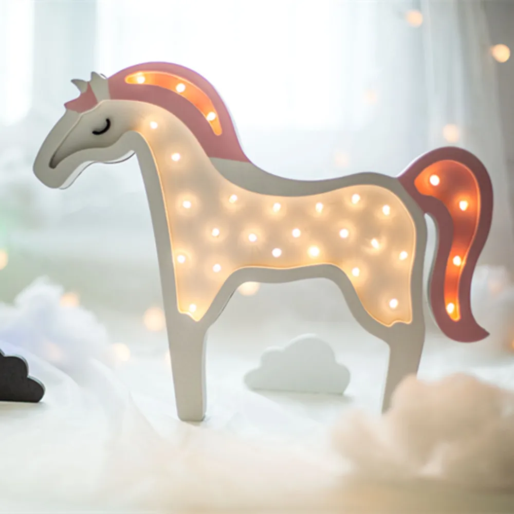 Cute Unicorn Night Lights Handmade Birch Lamp Gadget LED Lighting Home Bedside Nightlight for kids Toy