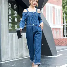 Off-The-Shoulder однобортный одно слово Сид культивировать мораль Харлан джинсовая Комбинезоны для женщин Для женщин комбинезоны для малышек Для женщин s