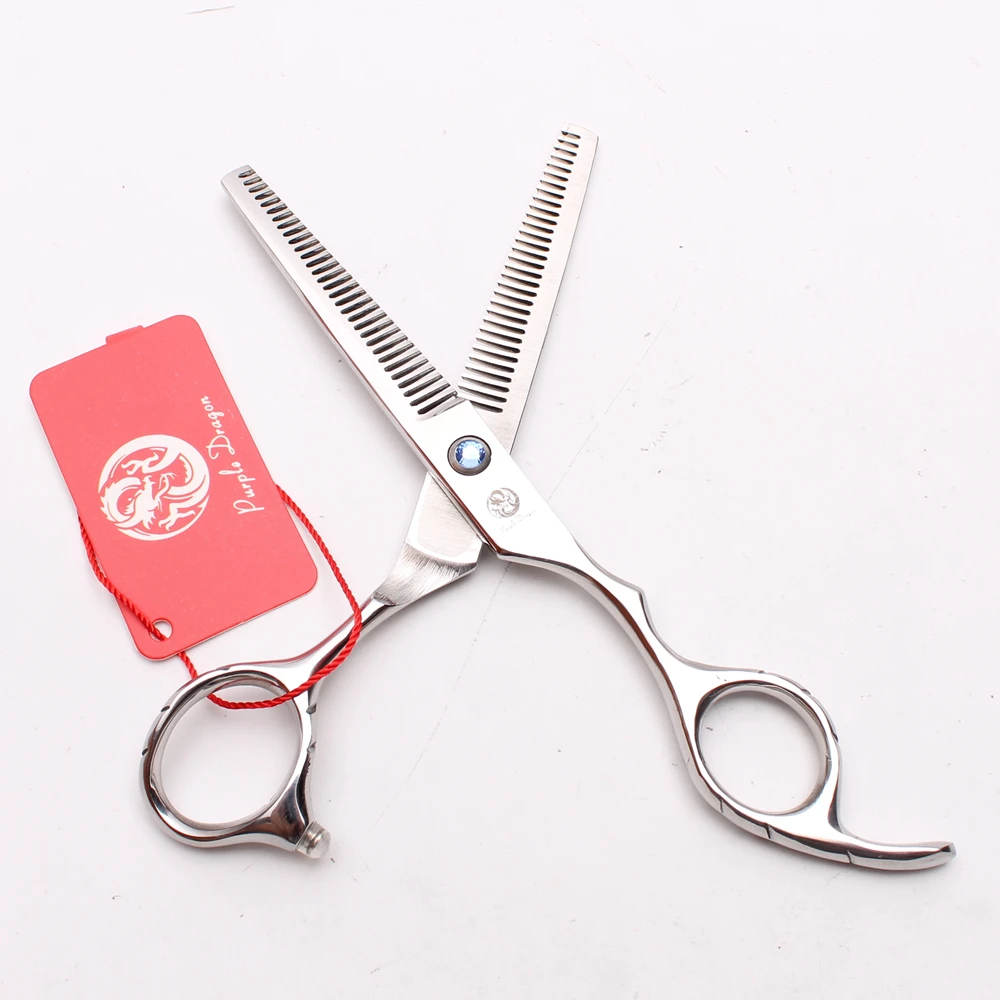 5.5 인치 16cm 퍼플 드래곤 JP 440C 미용사의 가위 숱이 가위 양면 치아 15% 숱이 비율 헤어 가위