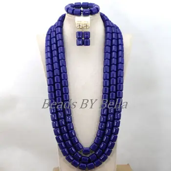 

Big Chunky Nigerian Wedding Beads Blue Artificial Coral Bridal Jewelry Set Necklace African Jewelry Sets Free Shipping ABK263