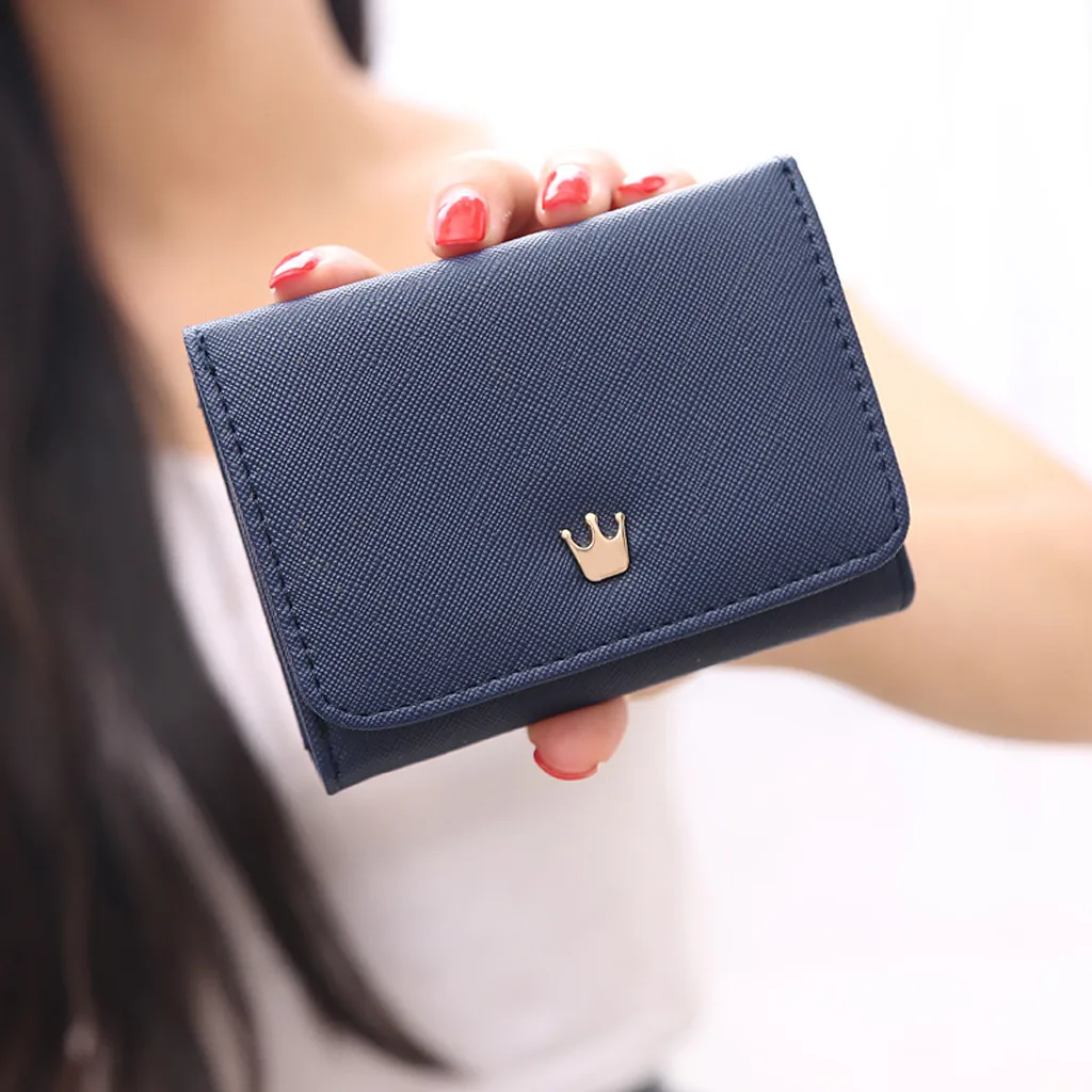 

Women's wallet solid color leather Coin Purse crown decoration mini wallet small portable small wallet card package #P5