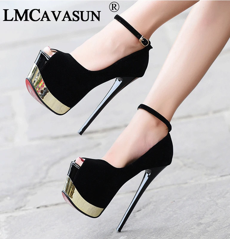 

LMCAVASUN New women's suede fish mouth waterproof platform super high heel 16cm high heels Pumps Wedding Women