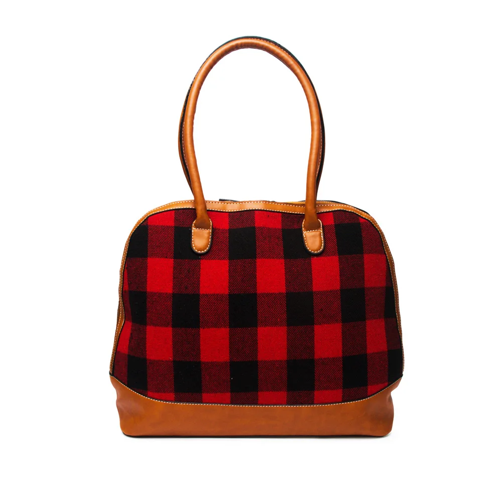 399-plaid tote-red black