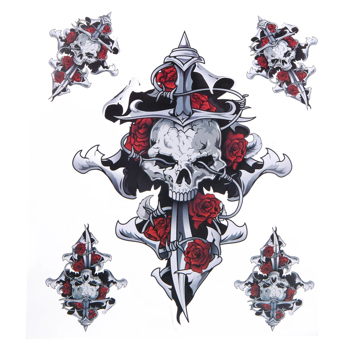 1 Sheet Red Rose Skull Self-adhesive Sticker Funny Decal Motorcycle Decoration For Auto Motorbike Motocross Scooter