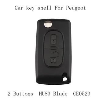 

Flip Car Key Cover For Peugeot 207 307 407 607 Remote Key Fob Case Shell 2Buttons Blade HU83 CE0523 Battery Holder