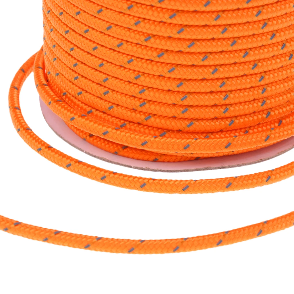 High Visibility 5mm 50m Fluorescent Reflective Guyline Tent Rope Nylon Cord Paracord for Outdoor Camping Hiking Tent 