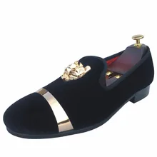 New Fashion Men Prom and Wedding Loafers Black Velvet Shoes Slippers Flats with Buckle Dress Shoes