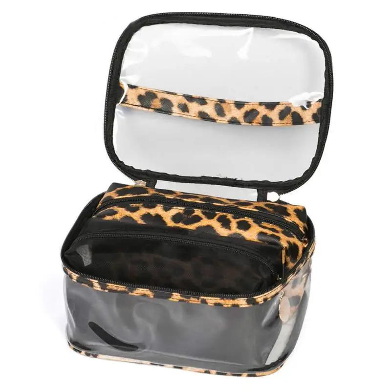 Большая вместительная сумка для хранения леопардовая косметичка с принтом комплект из 3 предметов Многофункциональный Прозрачный чехол для макияжа