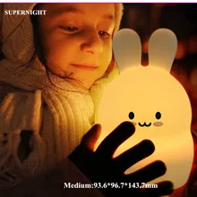 SuperNight Rabbit LED Night Light Touch Sensor 9 Colors Cartoon Silicone Bunny Bedroom Bedside Table Lamp for Kids Children Baby