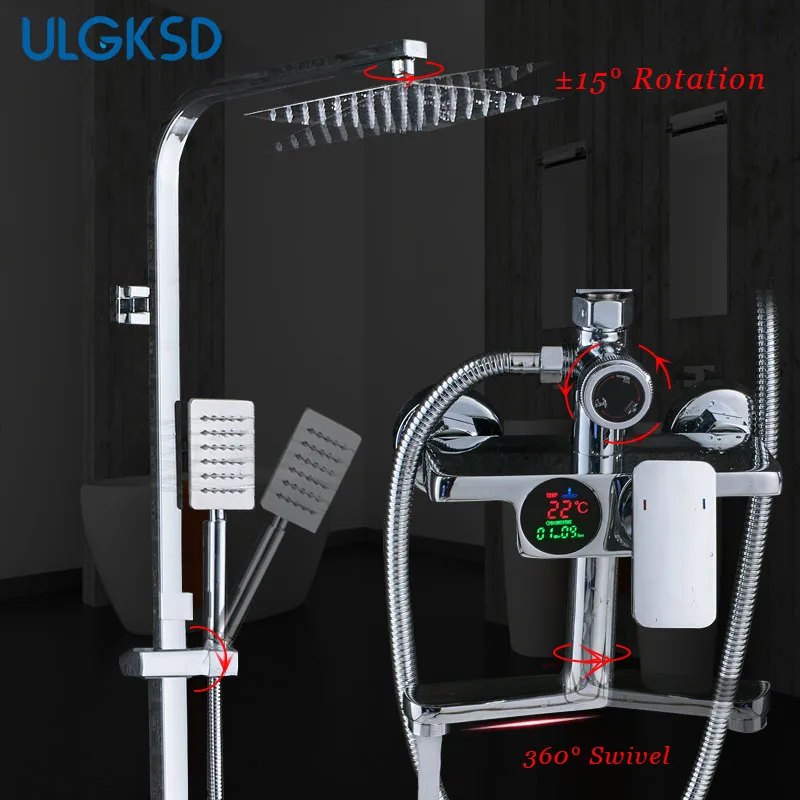 ULGKSD «дождевой» смеситель для душа в ванную набор цифровой дисплей душевая головка смеситель горячей и холодной воды кран Керамический клапан Смесители для ванны