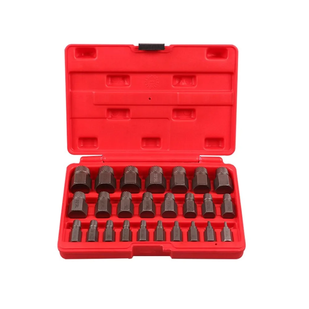 

25PCS/SET Broken Screw Extractor Set Nut Screws Bolts Taken Out Tool Drill Bit Guide Set Drills Remover Tool With Box