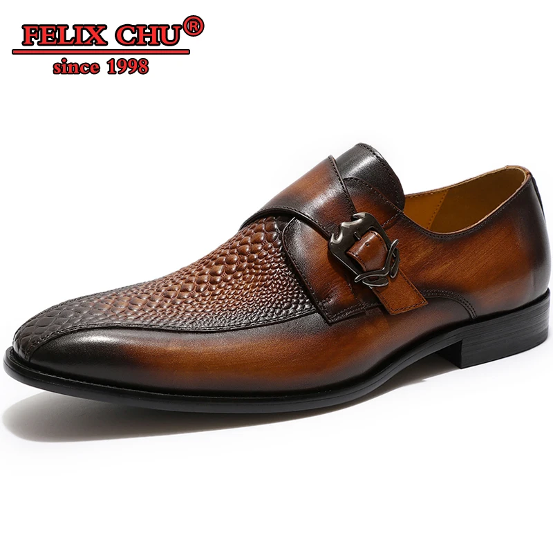 

Men Genuine Leather Italian Designer Shoes Men Shoes Leather Crocodile Pattern Antiskid Buckle Pointed Toe Casual Shoes Men