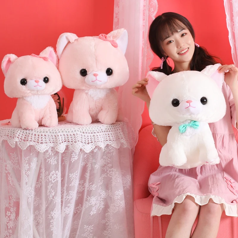 Милый пушистый мультфильм белый розовый игрушечная кошка Высокое качество pp чучело из хлопка Подушка Kawaii подарок для маленьких девочек
