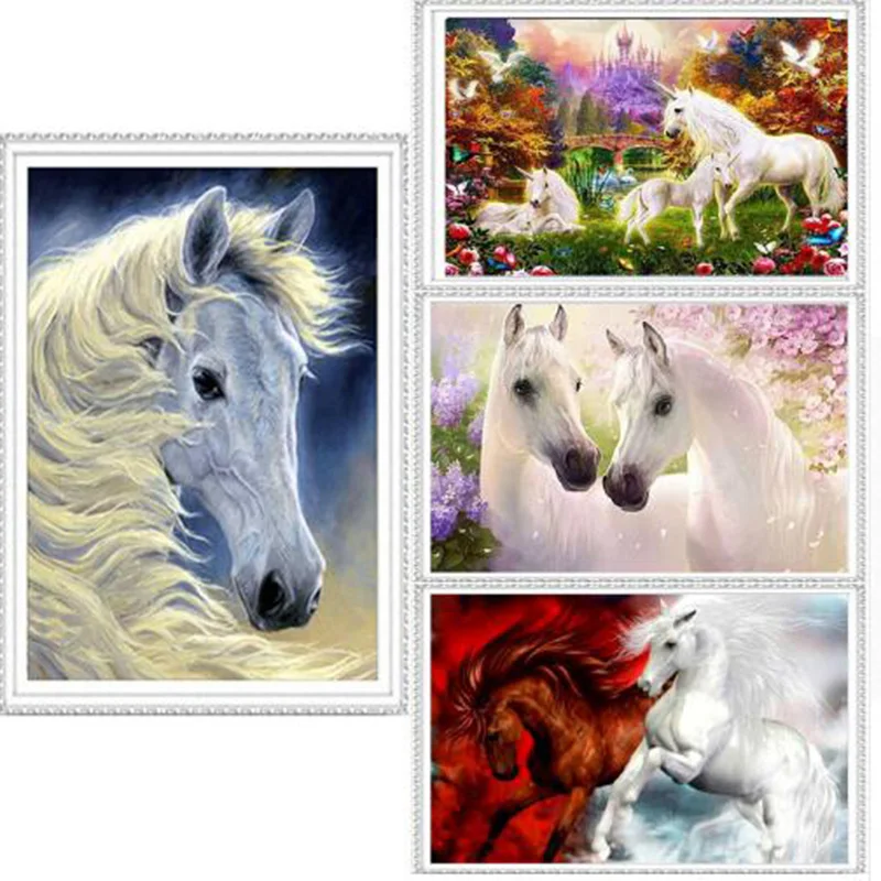 DIY 5D wo white horse Алмазная вышивка 3d крестиком модные мозаичные картины Стразы | Дом и