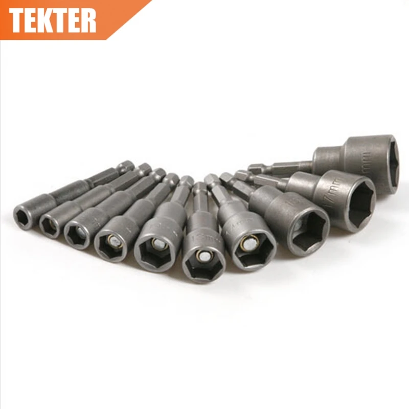 

TEKTER 10pcs 65mm Hex Wrench Bit Magnetic Nut Driver Set Socket Set 6mm/7mm/8mm/10mm/12mm13mm//14mm/15mm/17mm/19mm Driver