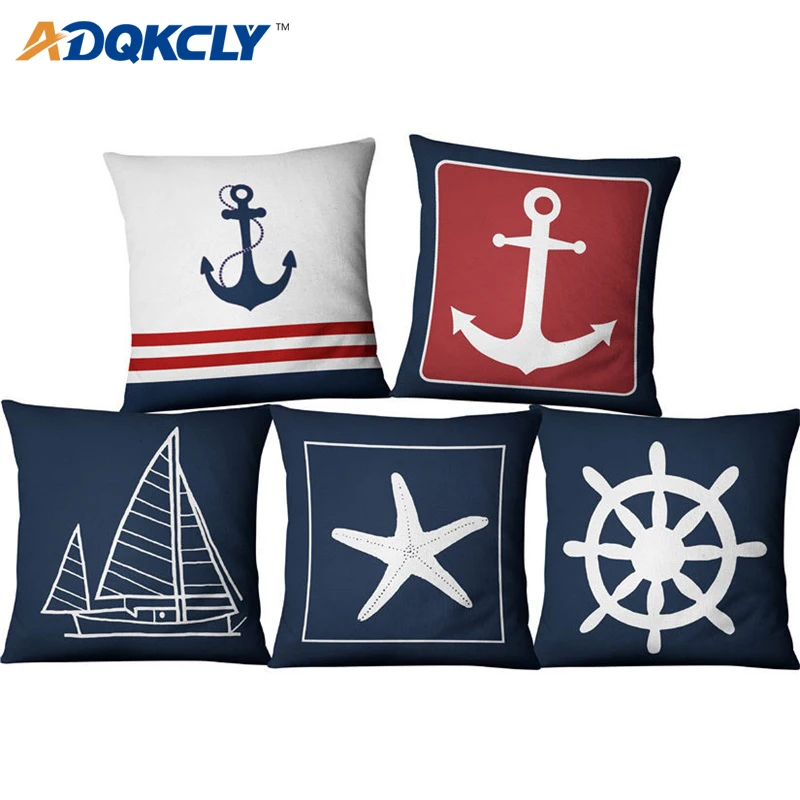 Наволочка ADQKCLY Blue Sailor льняная ткань с принтом наволочки для дивана автокресла