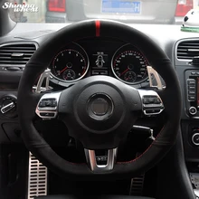 Marcador rojo negro suede cubierta del volante del coche para volkswagen golf 6 GTI MK6 VW Polo GTI Scirocco R Passat CC R-line 2010