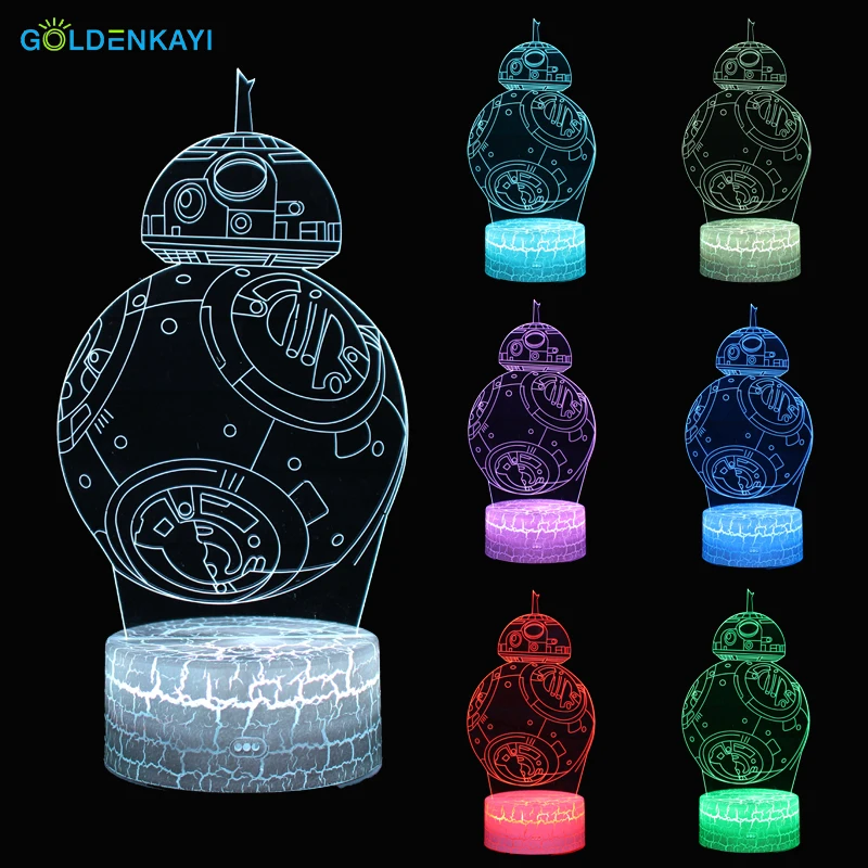 GOLDENKAYI Звездные войны BB-8 Робот 3D LED оригинальность ночные светильники атмосфера