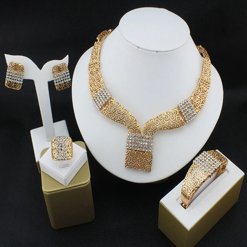  Wedding  African  Beads Jewelry Sets Band Gold Plated 