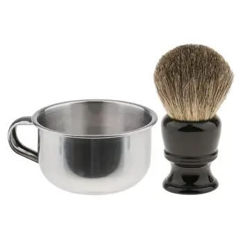 

Salon Barber Shave Set Men's Badger Hair Shaving Brush + Soap Mug Bowl for Face Beard Cleaning
