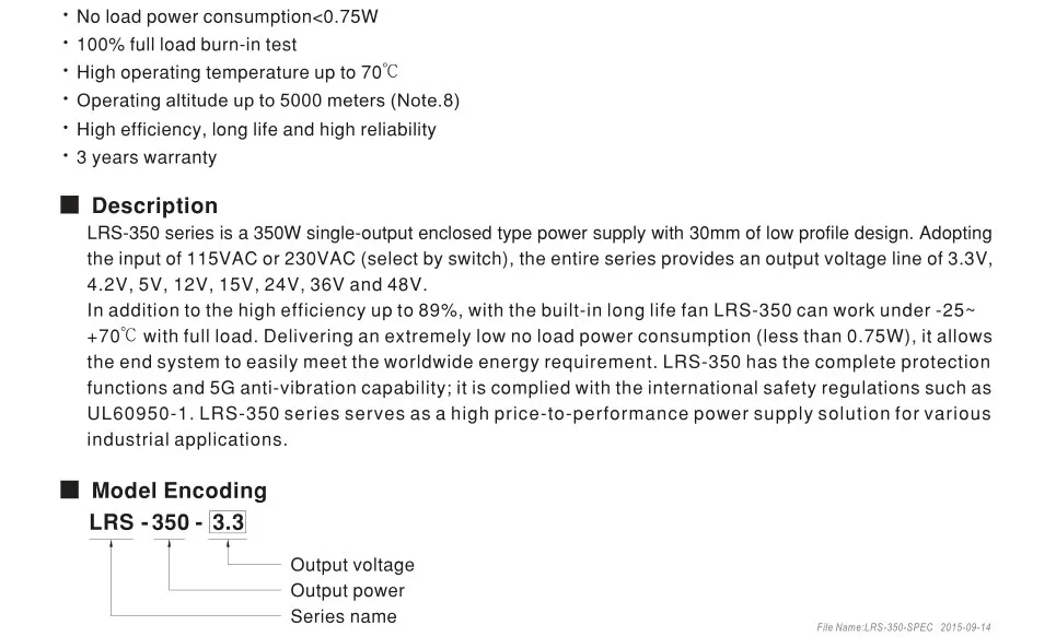 MeanWell LRS-350-5; 5 В/350 Вт режим переключения Светодиодный источник питания; AC100-240V вход; 5 В/350 Вт выход с вилкой(1,5 м/5 футов