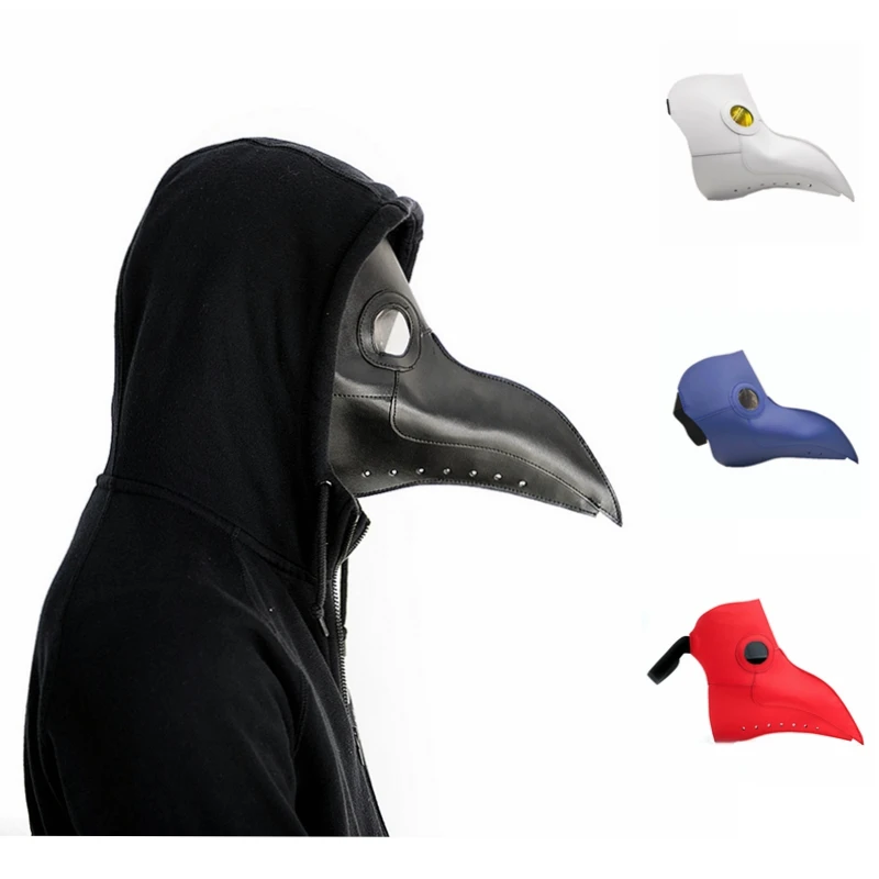 

plague doctor mask Beak Mask Long Nose Cosplay Fancy Mask Gothic Retro Rock Leather Halloween beak Mask white red black blue