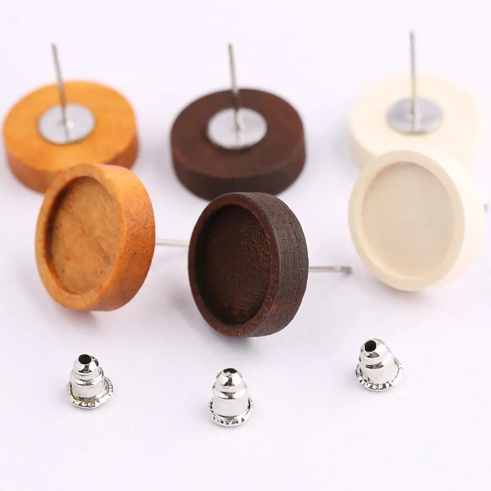 

onwear 40pcs Fit 12mm cabochon wood stud earring blanks stainless steel post earrings findings diy jewelry base settings