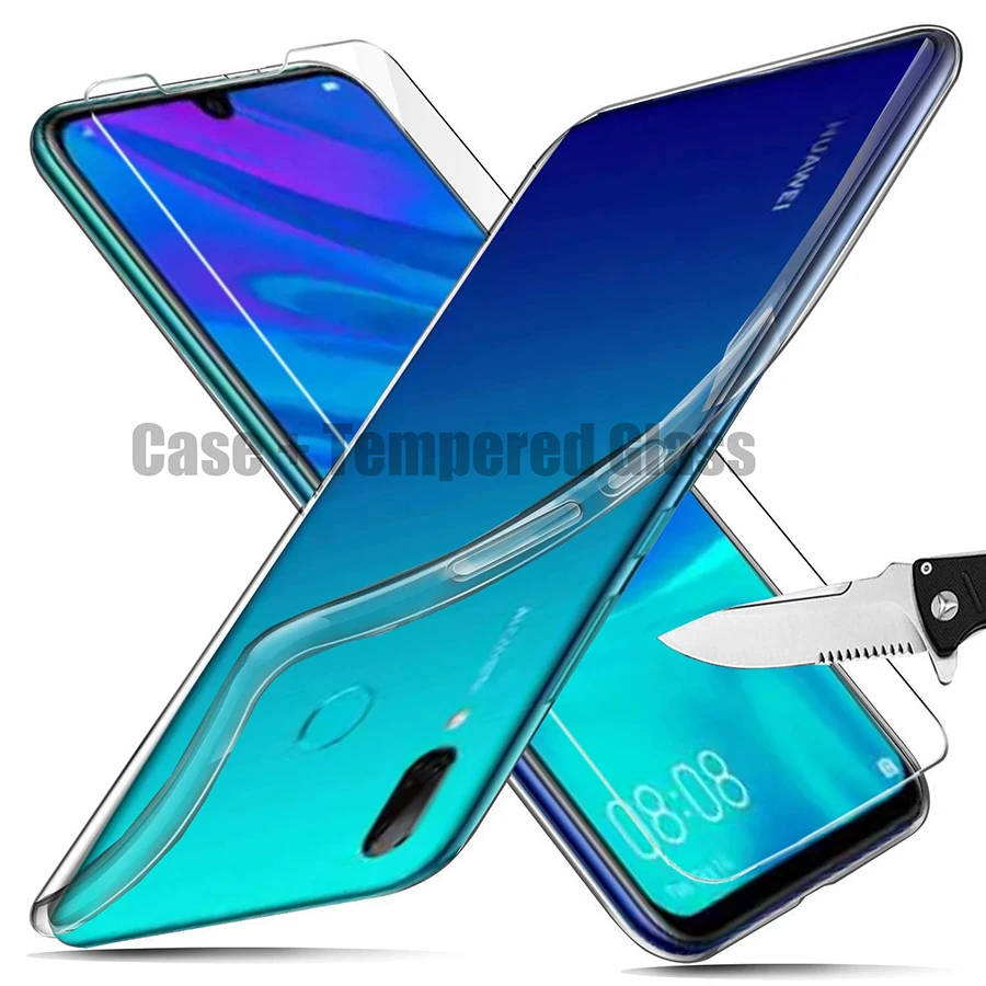 

Tempered Glass+Ultra Thin Phone Case For Huawei P Smart 2019 Soft Clear Back Cover For Huawei P Smart 2019 POT-LX1 6.21inch