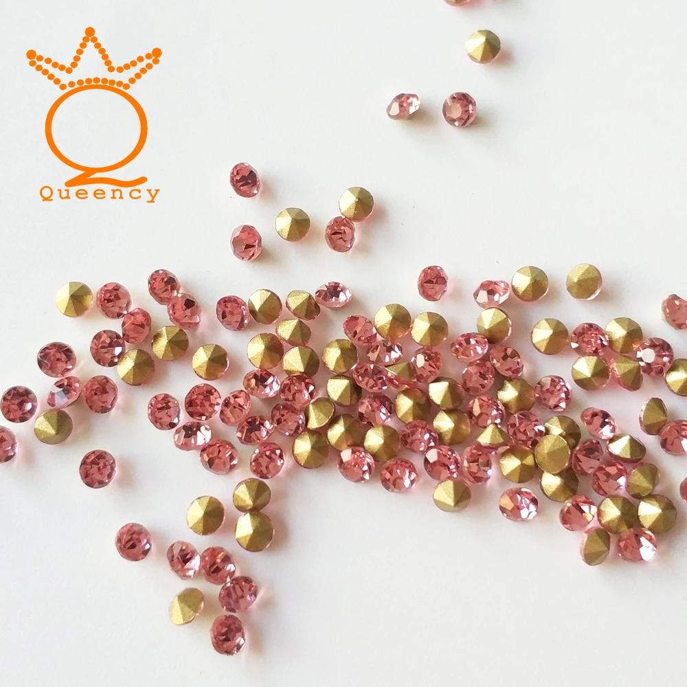 

Light Rose ss3-ss12 1440pcs Pointback Crystal Rhinestone with Gold Foils Jewelry For Nails Handicraft Accessories