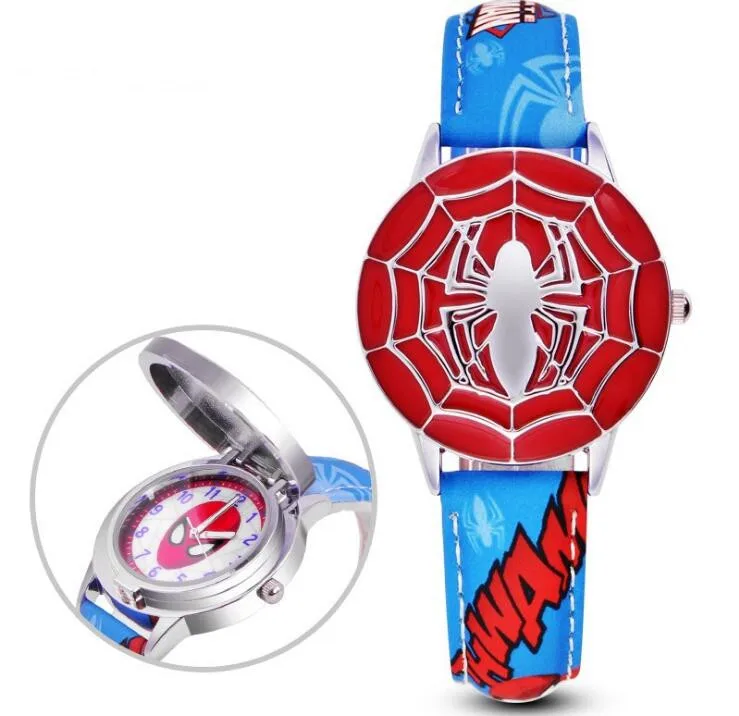 

Spider-Man cartoon boy student flip cover Belt Waterproof Watches