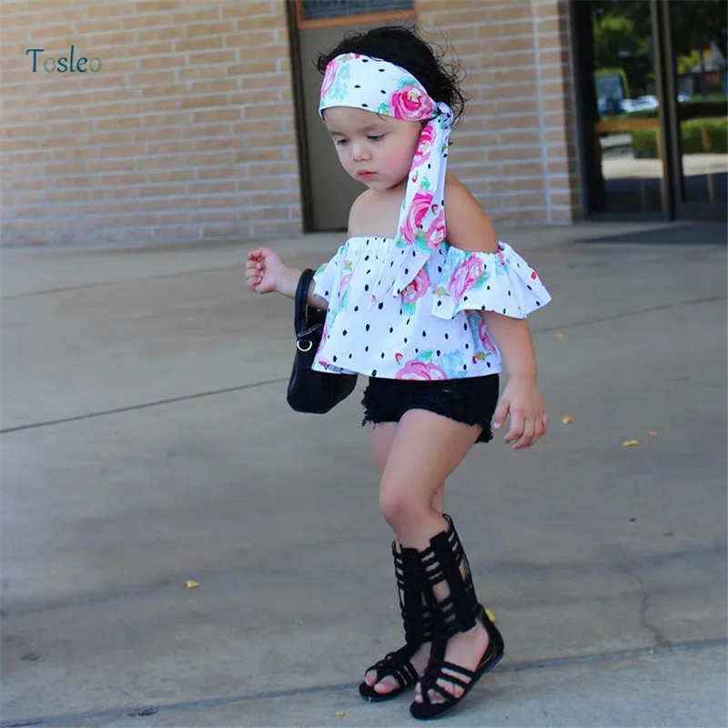 

Girls Clothes Summer Fashion Kids Girls Clothes Set 1pc Headband + 1pc Tops +1pc Short Pants 1-6T Girls Photography Sets