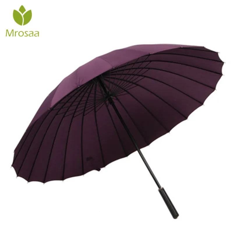 Автоматический открытый зонт для гольфа с длинной ручкой, мужской коммерческий компактный большой крепкий каркас, ветрозащитный зонтик с 24 ребрами, Нежные Черные Зонты - Цвет: Фиолетовый