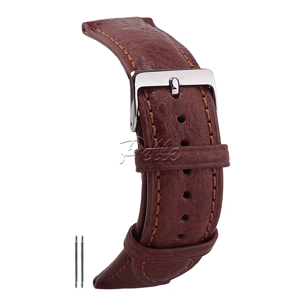 

Pelle 22mm Genuine Leather Watch Band Vegetable-Tanned Leather Watch Strap Stone Pattern Replacement Wrist Strap Coffee Color