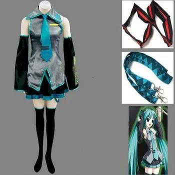 

Vocaloid Hatsune Miku Cosplay Costume Clothes Theatrical Costume 10 piece tops+skirts+belt+tie+2 Gauntlets+2 socks free shipping