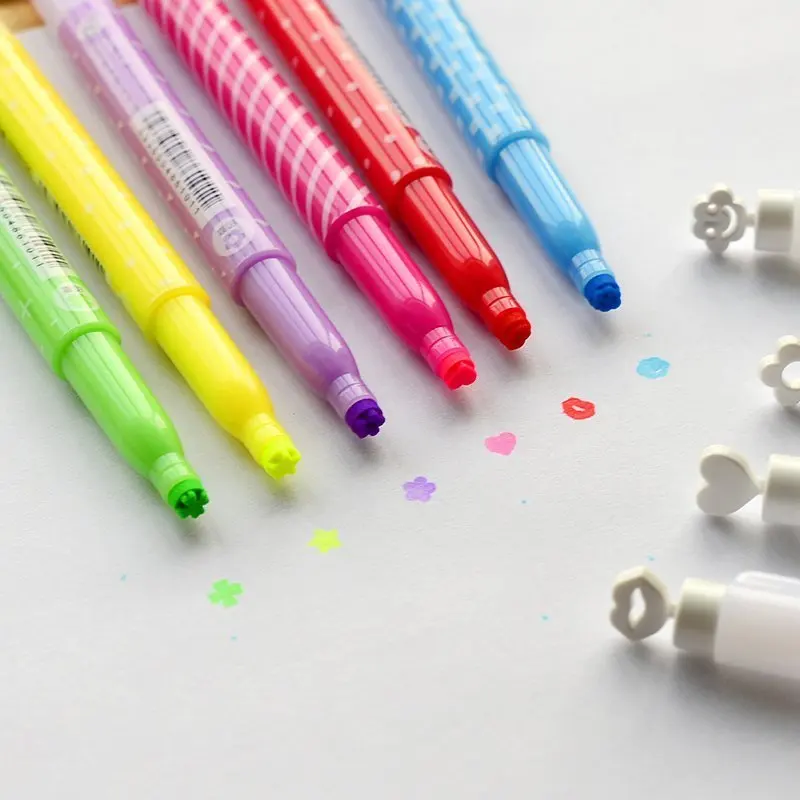 

6pcs / set cute South Korea stationery seal fluorescent pen creative Highlighter jelly candy color marker color pen