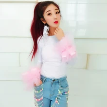 Сезон весна-лето Женская мода футболка с сетчатыми рукавами футболка