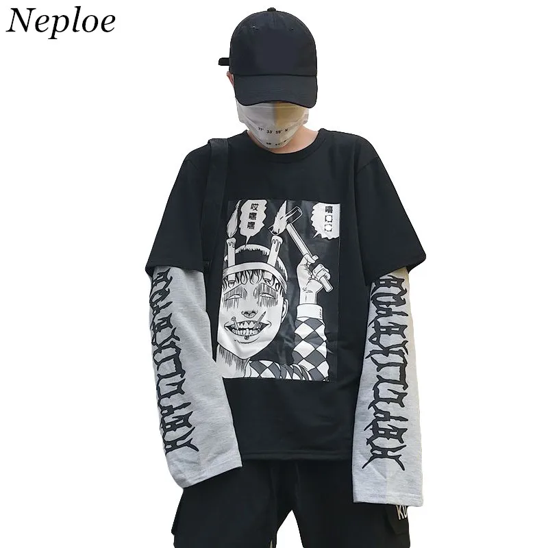 

Neploe Harajuku Japanese Loose Sweatshirt Cartoon Print Man Women Hoodie Clothes Loose Pullover Patchwork Tops Streetwear 36952