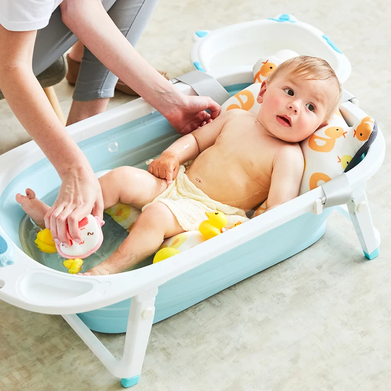 Baby Bath Tub Newborn Baby Foldable Baby Bath Tub Pad & Chair & Shelf Newborn Bathtub Seat Infant Support Cushion Mat Bath Mat