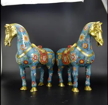 

19.6" China Feng Shui bronze Cloisonne Enamel Zodiac Horse lucky statue Pair