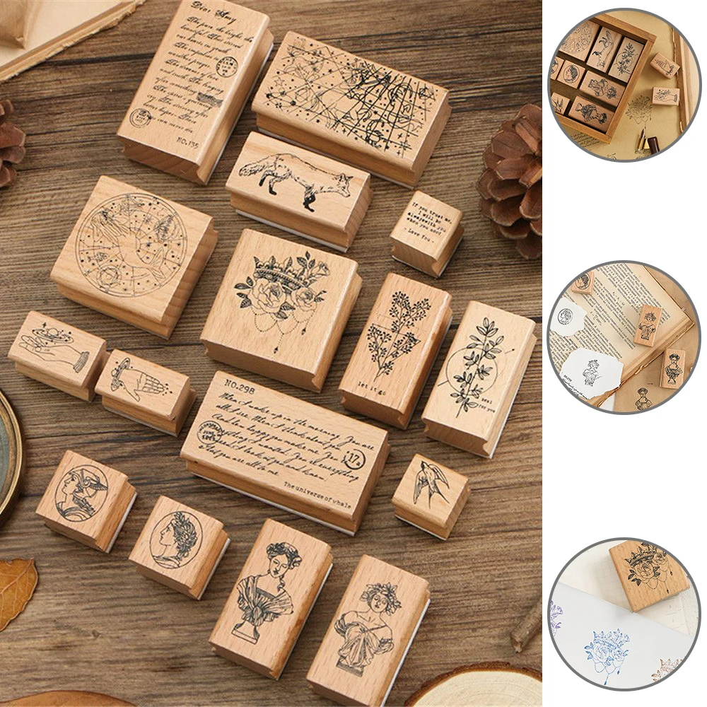 

1PC 13 Types Fashion Nice Plants Shape Vintage Wooden Rubber Stamp for Scrapbooking Stationery Painting Cards Decor DIY Craft